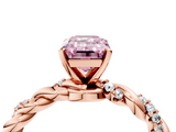 Rose gold Fancy Pink Emerald  Solitaire Twisted Band with Pavé Accents and Four-Prong Setting_7