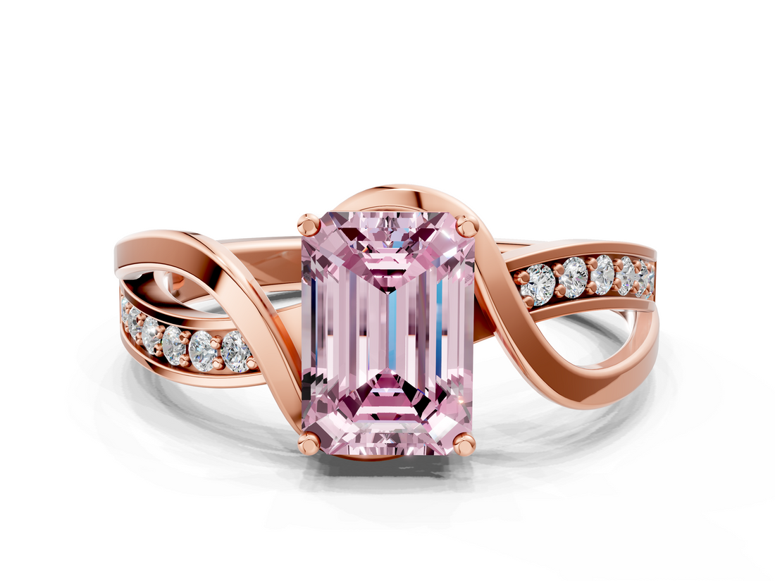 Rose gold Fancy Pink Emerald  Solitaire Twisted Band with Prong Setting_3