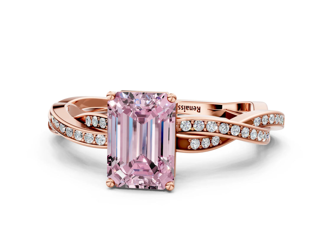 Rose gold Fancy Pink Emerald  Solitaire Twisted Pave Diamond Ring with Four-Prong Setting_104