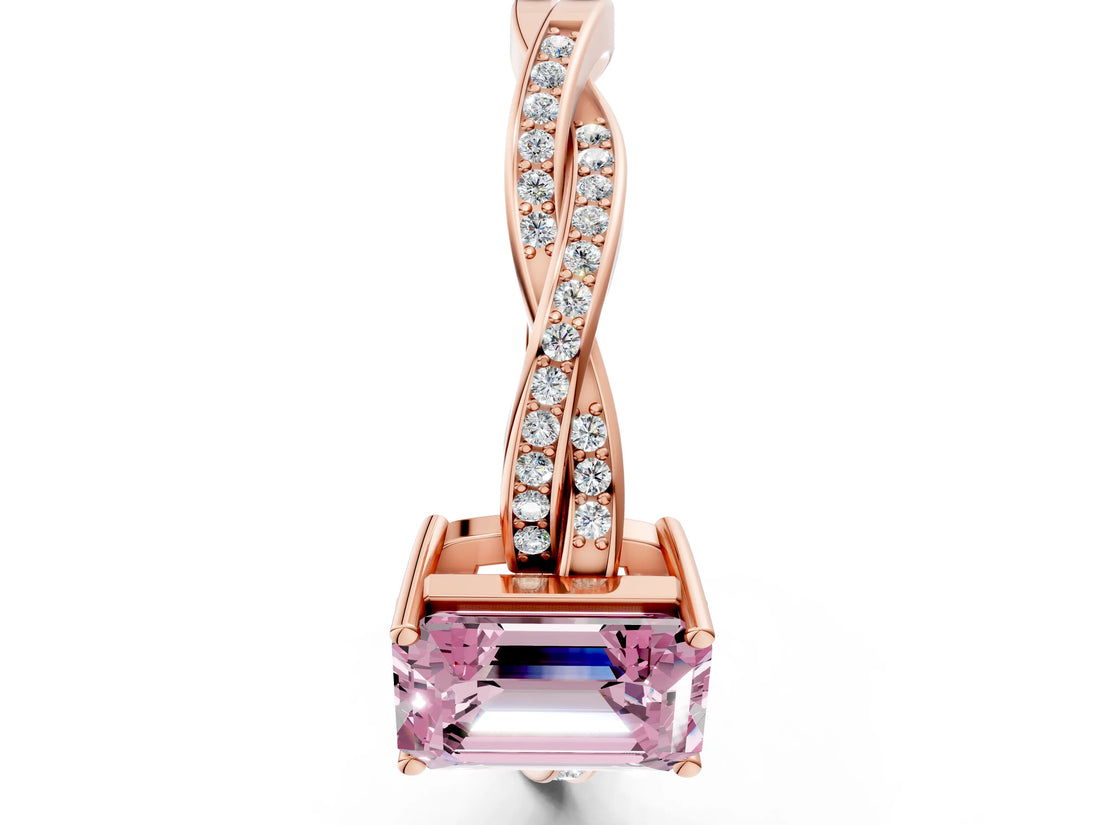 Rose gold Fancy Pink Emerald  Solitaire Twisted Pave Diamond Ring with Four-Prong Setting_12