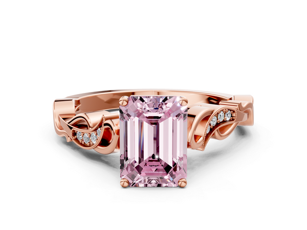Rose gold Fancy Pink Emerald  Solitaire Vine Band with Milgrain Prong Setting