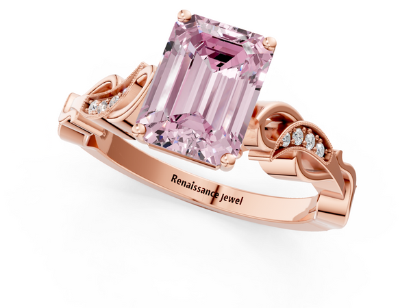 Rose gold Fancy Pink Emerald  Solitaire Vine Band with Milgrain Prong Setting