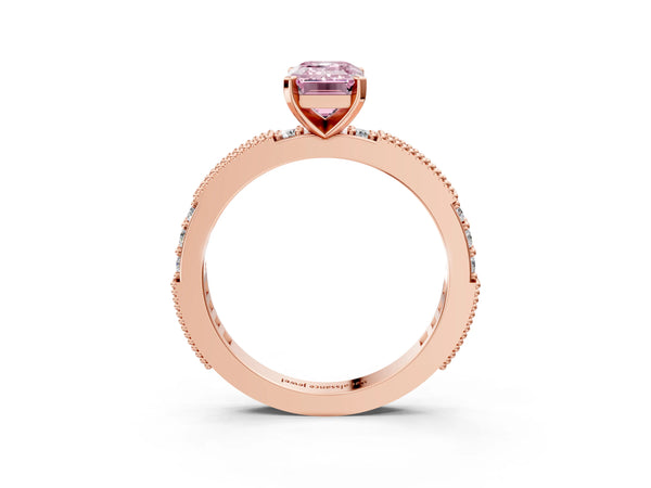 Rose gold Fancy Pink Emerald  Solitaire with Pavé Band and Four-Prong Setting