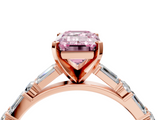 Rose gold Fancy Pink Emerald  Solitaire with Side Baguettes and Channel Set Band_49