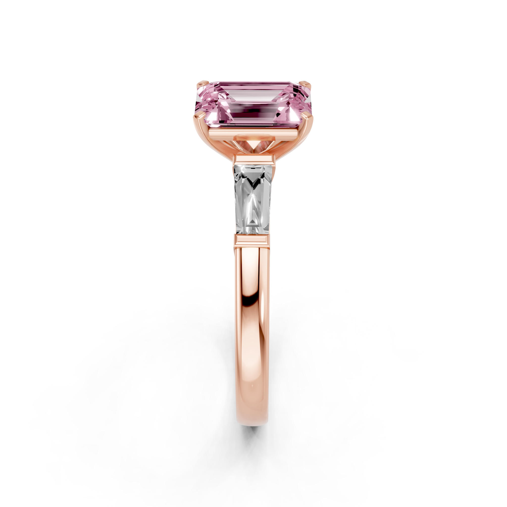 Rose gold Fancy Pink Emerald  Solitaire with Tapered Baguette Side Stones on a Classic Band with Four-Prong Setting_1