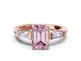 Rose gold Fancy Pink Emerald  Solitaire with Tapered Baguette Side Stones on a Classic Band with Four-Prong Setting_116