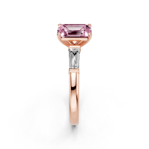Rose gold Fancy Pink Emerald  Solitaire with Tapered Baguette Side Stones on a Classic Band with Four-Prong Setting_1