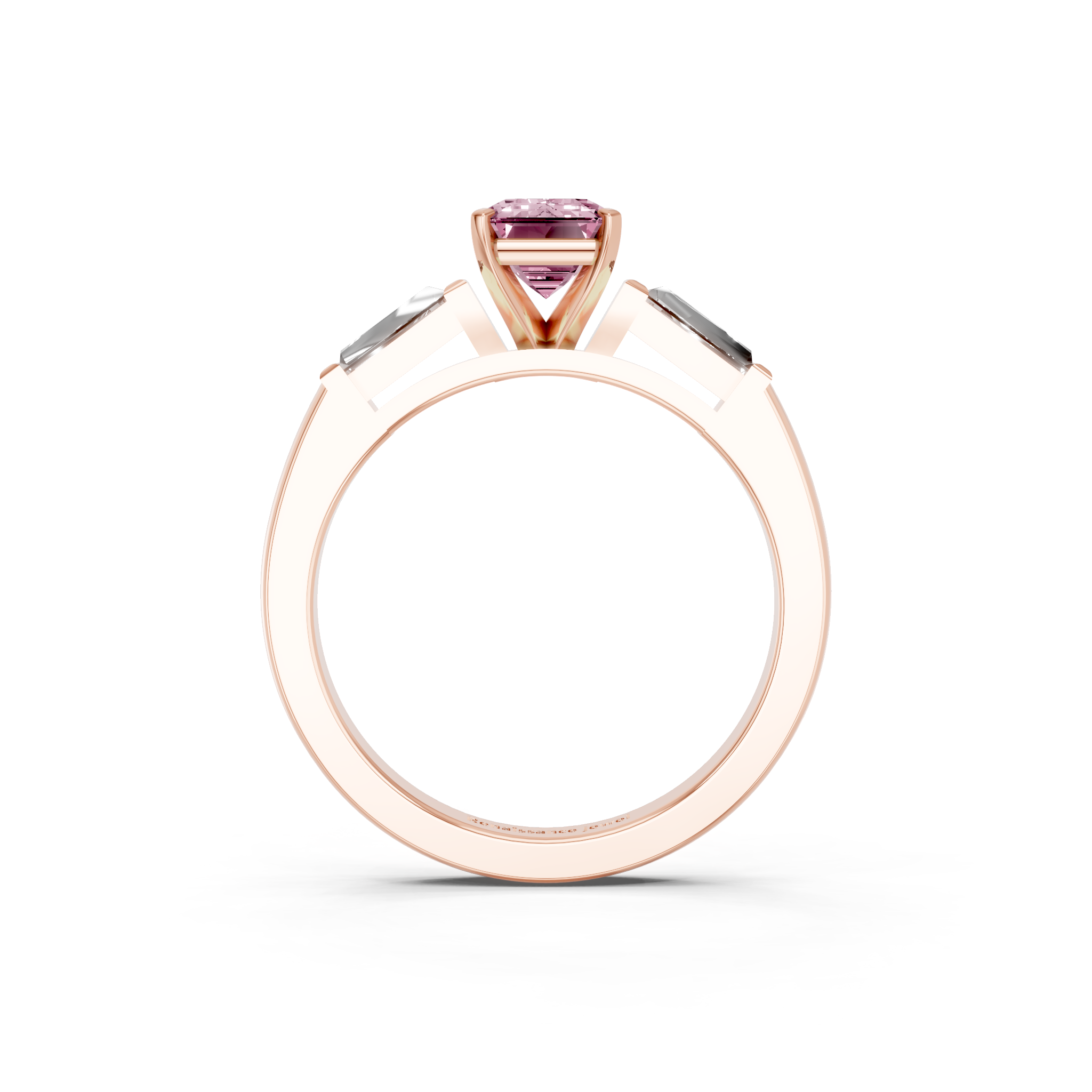 Rose gold Fancy Pink Emerald  Solitaire with Tapered Baguette Side Stones on a Classic Band with Four-Prong Setting_2