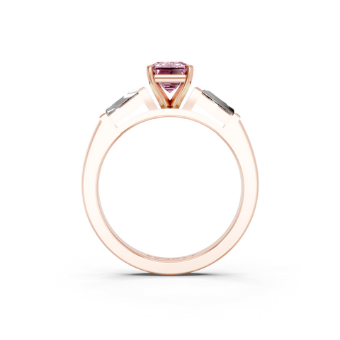Rose gold Fancy Pink Emerald  Solitaire with Tapered Baguette Side Stones on a Classic Band with Four-Prong Setting_2