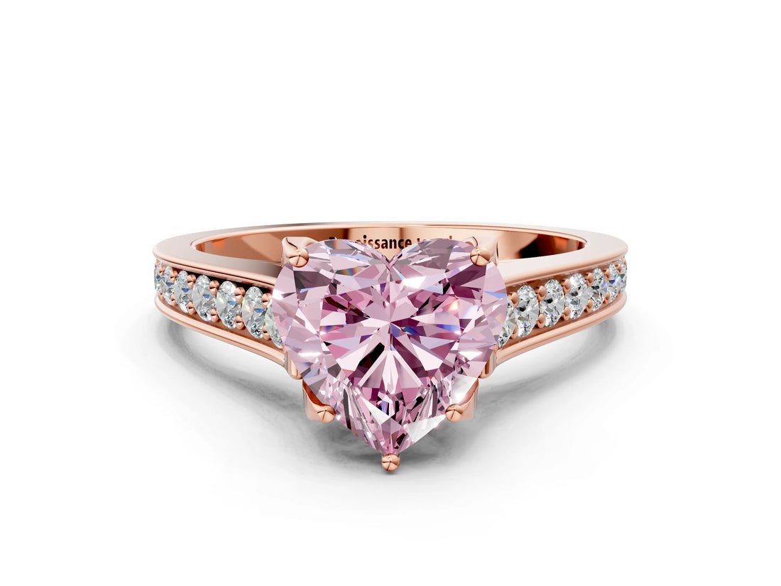 Rose gold Fancy Pink Heart  Brilliant Cut Diamond Engagement Ring with Pavé Band and Four-Prong Setting_48