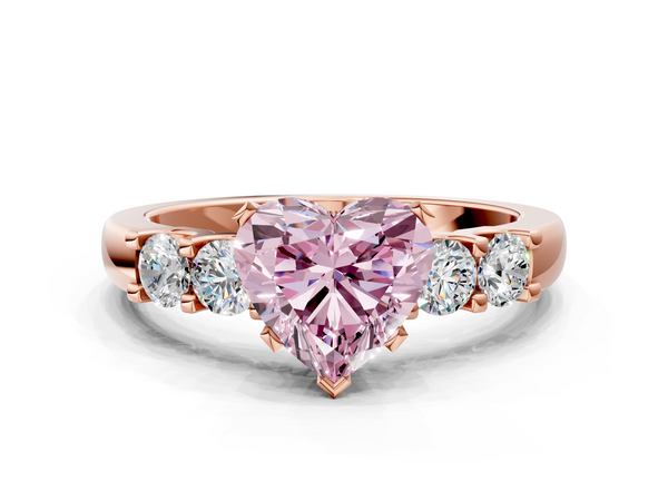 Rose gold Fancy Pink Heart  Brilliant Cut Diamond Five-Stone Prong Set Engagement Ring with Channel Band