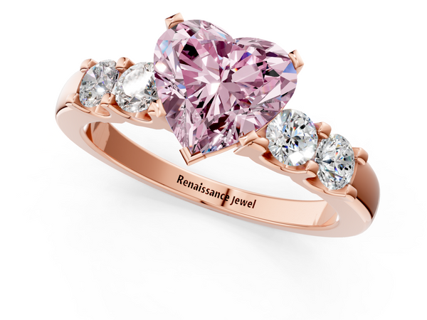 Rose gold Fancy Pink Heart  Brilliant Cut Diamond Five-Stone Prong Set Engagement Ring with Channel Band