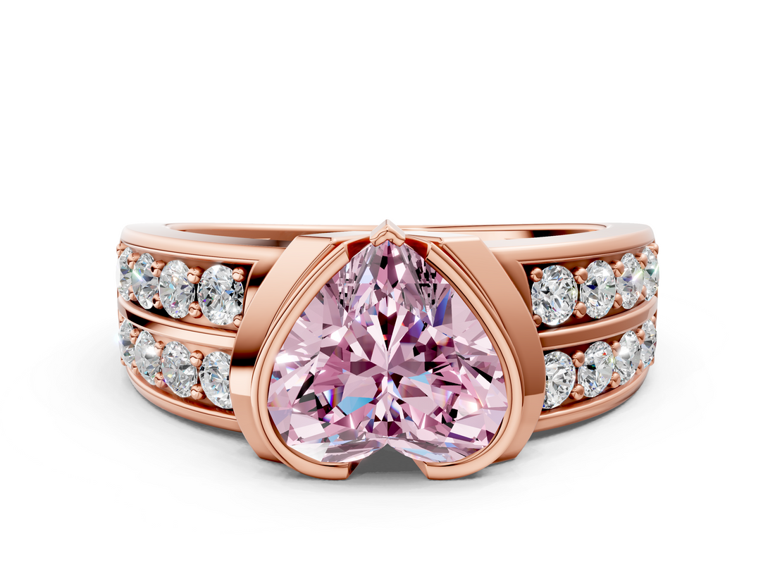 Rose gold Fancy Pink Heart  Brilliant Diamond Channel Set Wide Band Ring with Bezel Setting_20