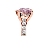 Rose gold Fancy Pink Heart  Brilliant Diamond Solitaire with Pavé Band and Four-Prong Setting