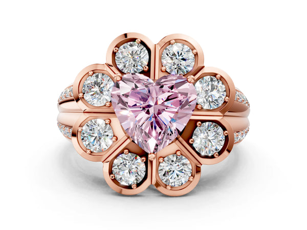Rose gold Fancy Pink Heart  Brilliant Flower Halo Diamond Split Shank Ring