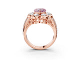 Rose gold Fancy Pink Heart  Brilliant Flower Halo Diamond Split Shank Ring_139