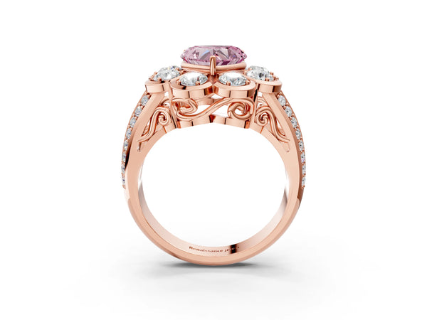 Rose gold Fancy Pink Heart  Brilliant Flower Halo Diamond Split Shank Ring