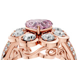 Rose gold Fancy Pink Heart  Brilliant Flower Halo Diamond Split Shank Ring_140