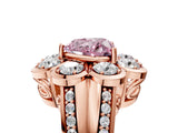 Rose gold Fancy Pink Heart  Brilliant Flower Halo Diamond Split Shank Ring_141