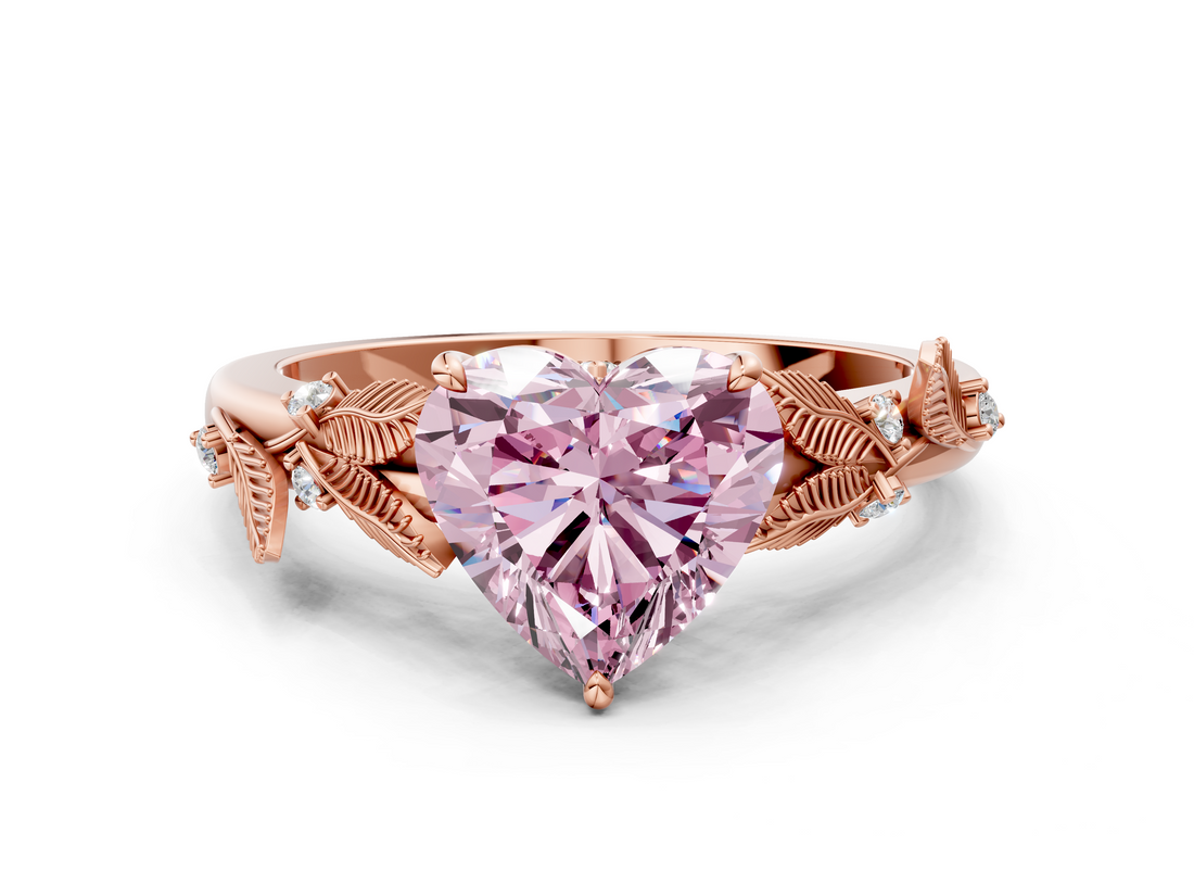 Rose gold Fancy Pink Heart  Brilliant Solitaire with Leaf Motif Band and Four-Prong Setting_63