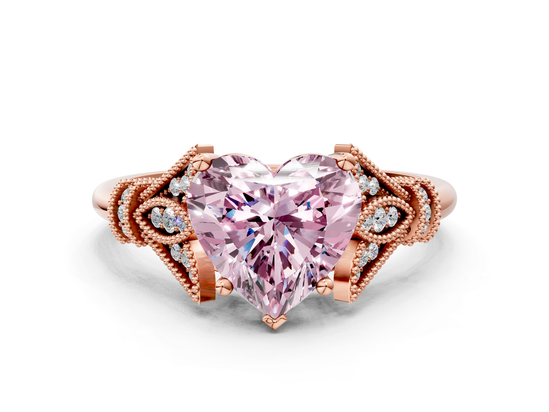 Rose gold Fancy Pink Heart  Brilliant Solitaire with Pave Band and Four-Prong Setting_20