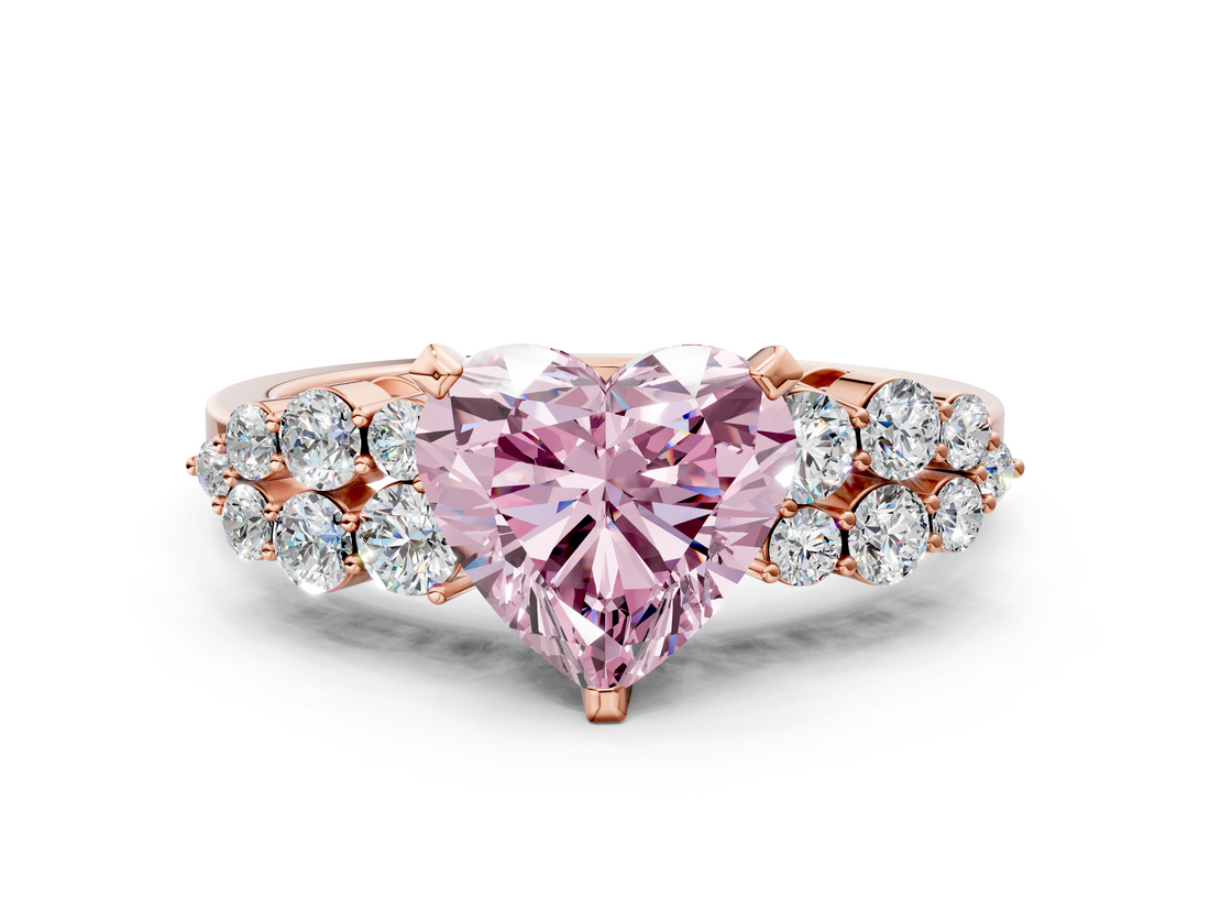Rose gold Fancy Pink Heart  Cluster Diamond Engagement Ring with Pavé Band and Four-Prong Setting_46
