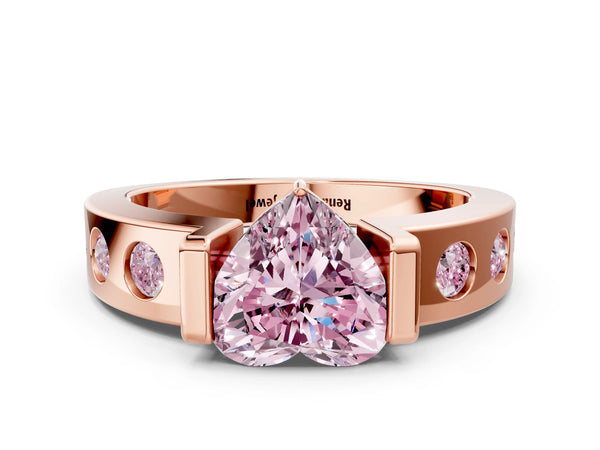 Rose gold Fancy Pink Heart Cut Brilliant Channel-Set Diamond Ring with Bezel Prong Setting