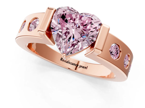 Rose gold Fancy Pink Heart Cut Brilliant Channel-Set Diamond Ring with Bezel Prong Setting