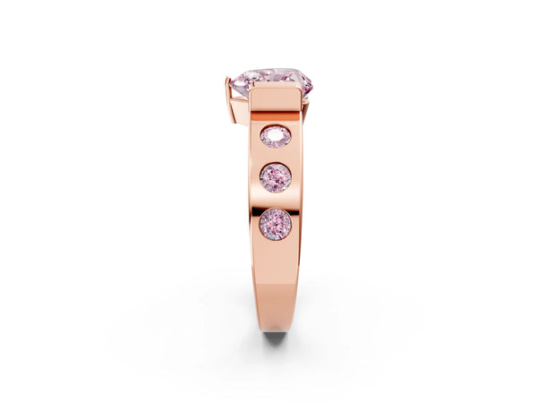 Rose gold Fancy Pink Heart Cut Brilliant Channel-Set Diamond Ring with Bezel Prong Setting