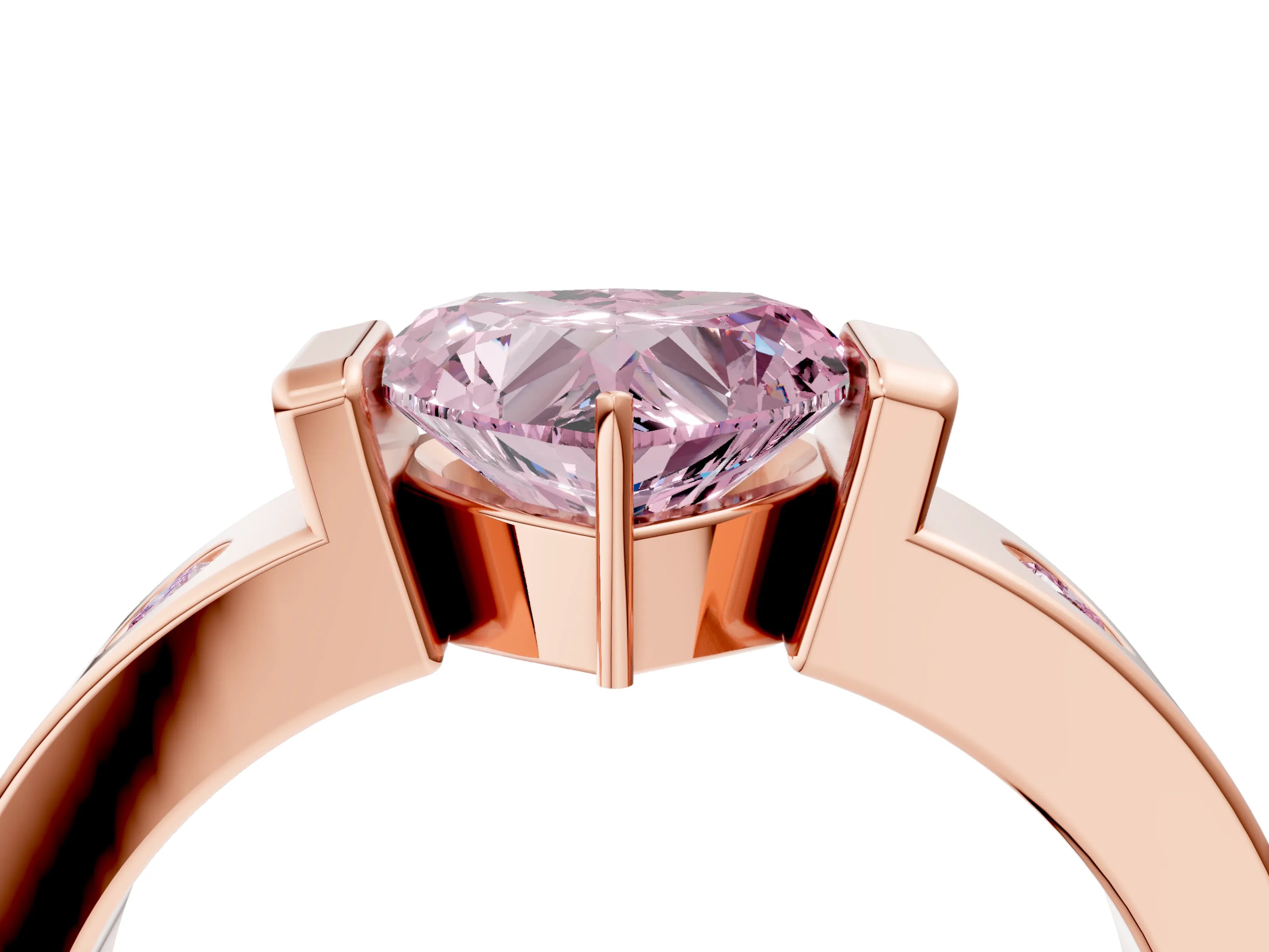 Rose gold Fancy Pink Heart Cut Brilliant Channel-Set Diamond Ring with Bezel Prong Setting_4