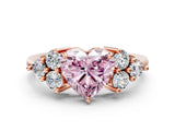 Rose gold Fancy Pink Heart Cut Brilliant Diamond Cluster Accent Solitaire Ring with Prong Setting