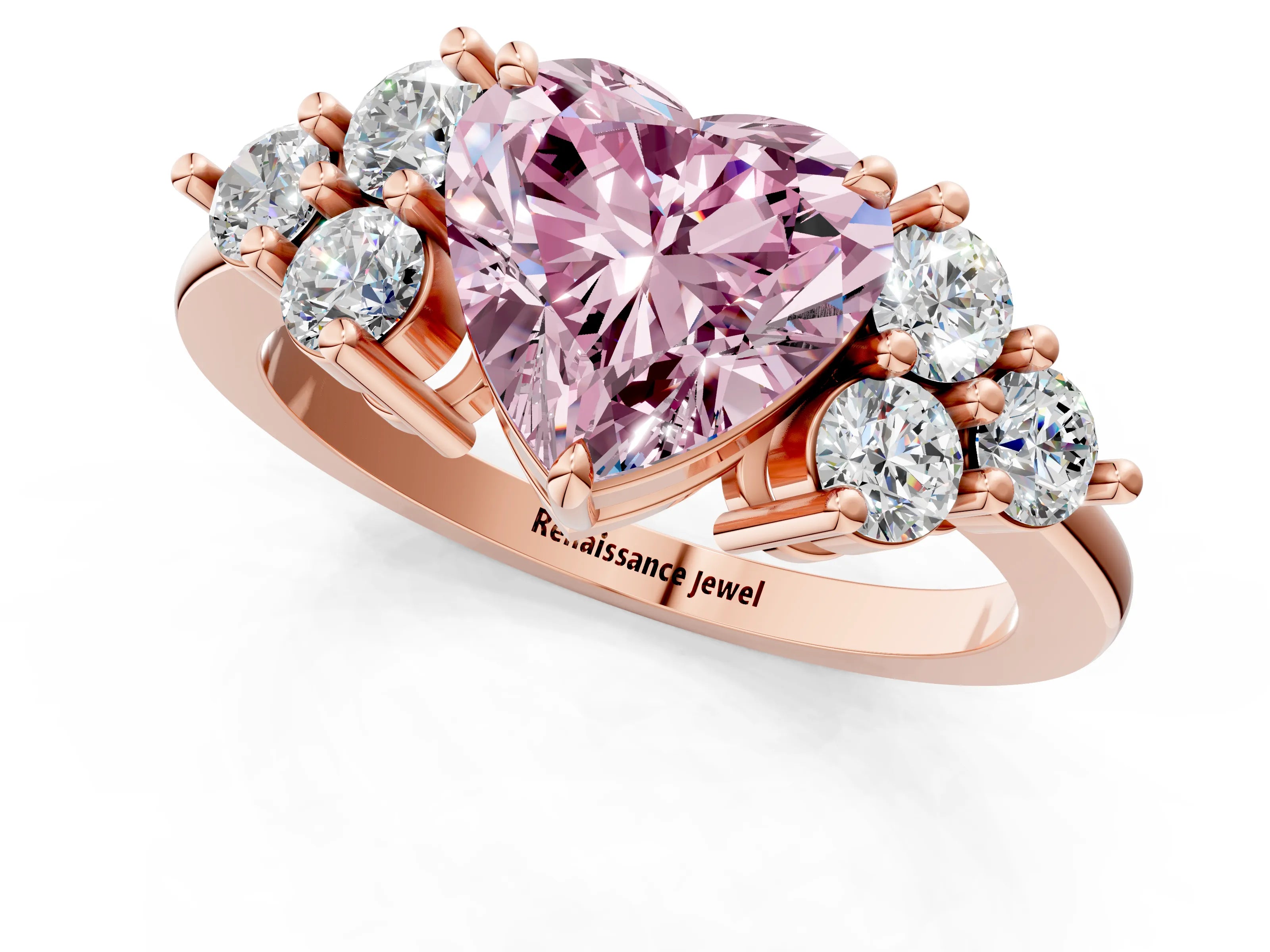 Rose gold Fancy Pink Heart Cut Brilliant Diamond Cluster Accent Solitaire Ring with Prong Setting_1