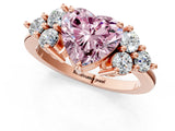 Rose gold Fancy Pink Heart Cut Brilliant Diamond Cluster Accent Solitaire Ring with Prong Setting_1