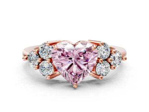 Rose gold Fancy Pink Heart Cut Brilliant Diamond Cluster Accent Solitaire Ring with Prong Setting