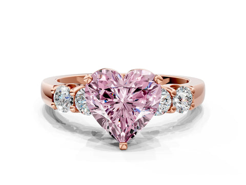 Rose gold Fancy Pink Heart Cut Brilliant Diamond Five-Stone Engagement Ring with Prong Setting on a Classic Band_3