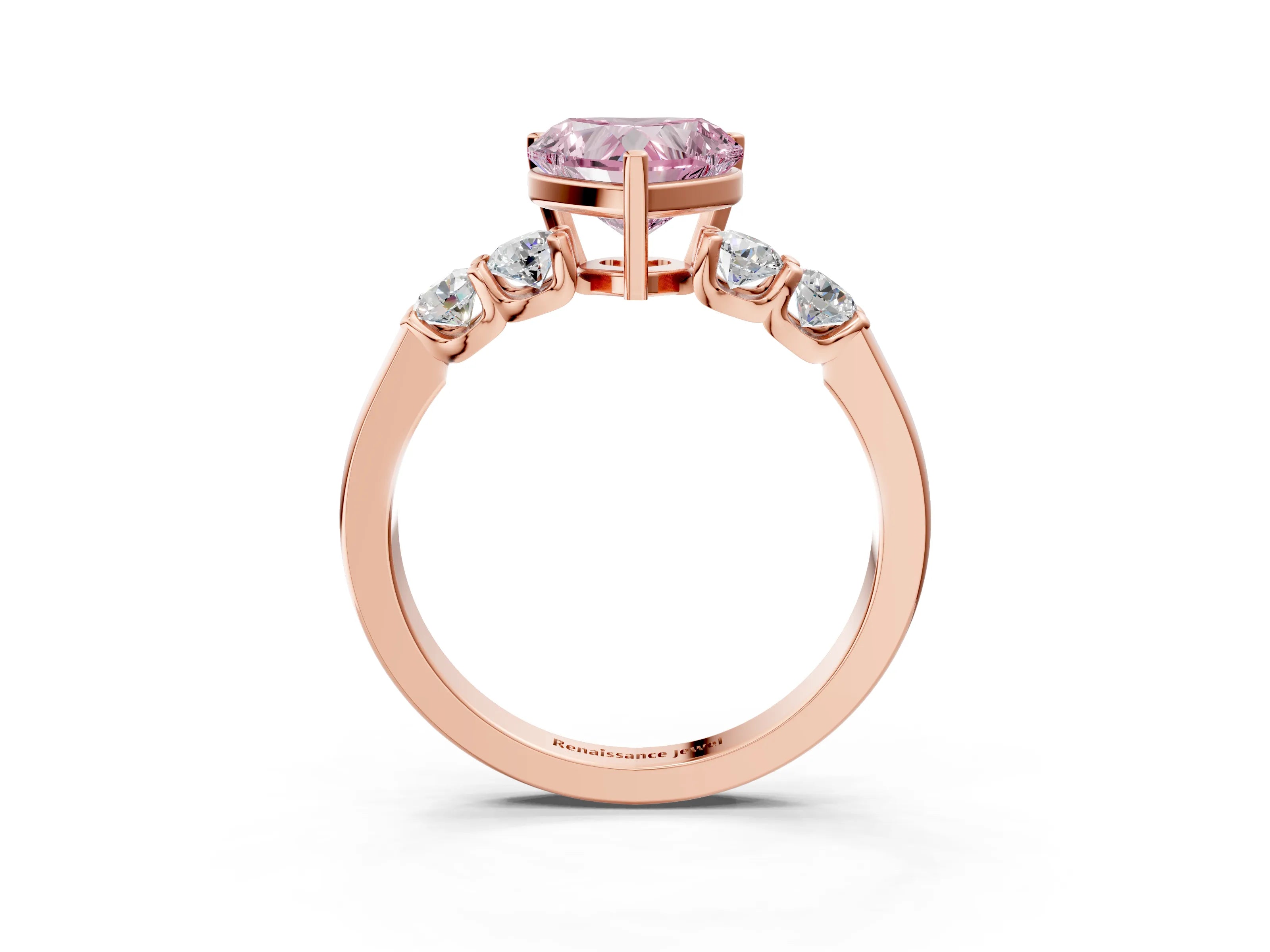 Rose gold Fancy Pink Heart Cut Brilliant Diamond Five-Stone Engagement Ring with Prong Setting on a Classic Band_6