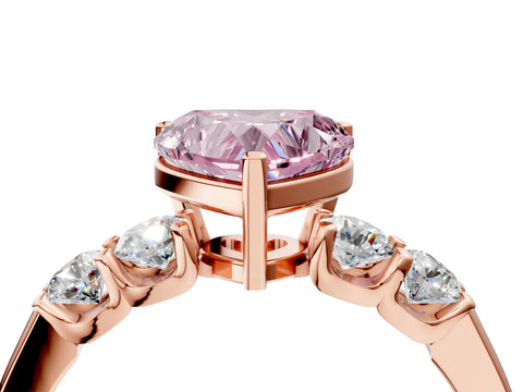 Rose gold Fancy Pink Heart Cut Brilliant Diamond Five-Stone Engagement Ring with Prong Setting on a Classic Band_7