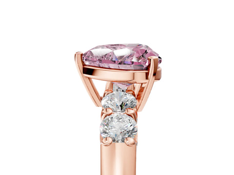 Rose gold Fancy Pink Heart Cut Brilliant Diamond Five-Stone Engagement Ring with Prong Setting on a Classic Band_8