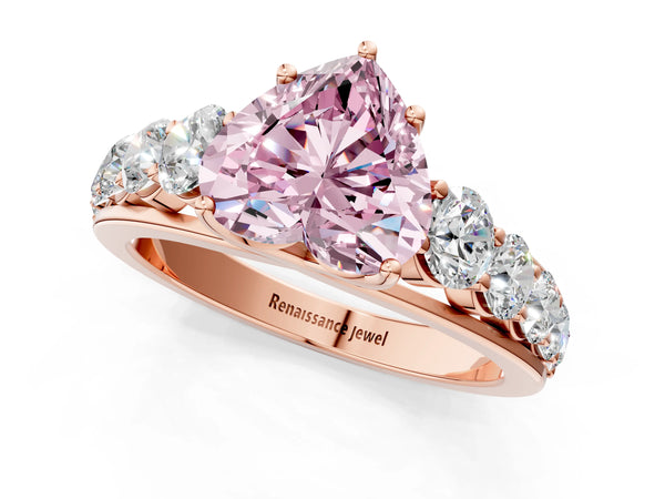 Rose gold Fancy Pink Heart Cut Brilliant Diamond Pavé Band with Six-Prong Setting