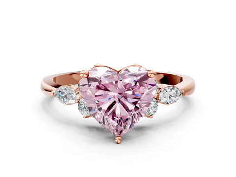 Rose gold Fancy Pink Heart Cut Brilliant Diamond Solitaire Ring with Pear Side Stones and Four-Prong Setting_3