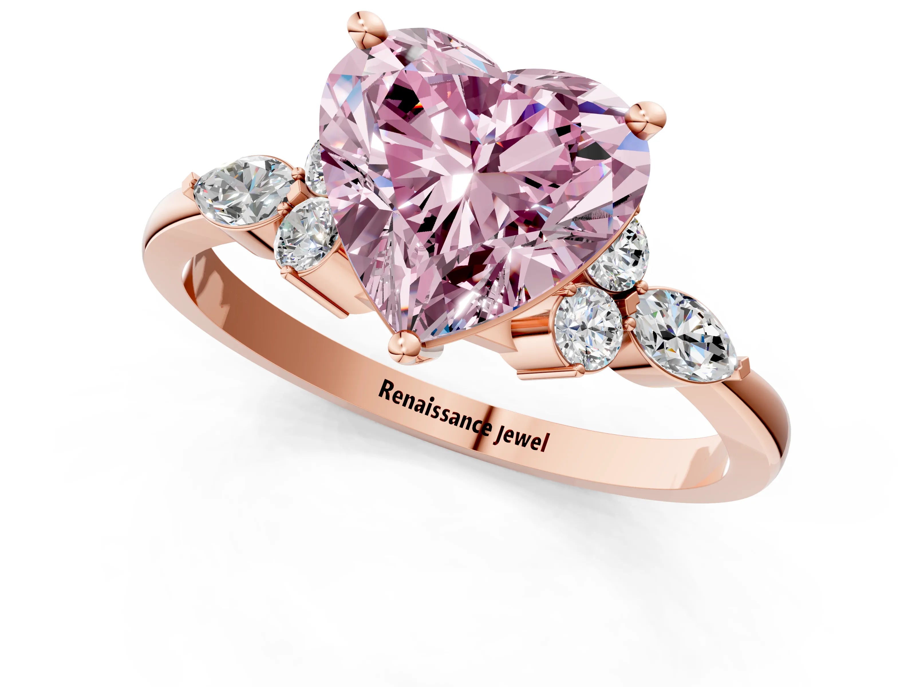 Rose gold Fancy Pink Heart Cut Brilliant Diamond Solitaire Ring with Pear Side Stones and Four-Prong Setting_4