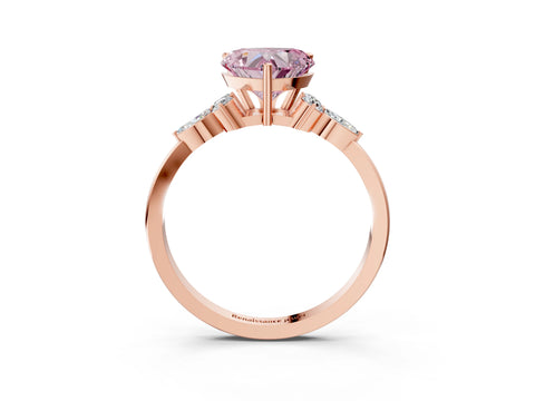 Rose gold Fancy Pink Heart Cut Brilliant Diamond Solitaire Ring with Pear Side Stones and Four-Prong Setting_6