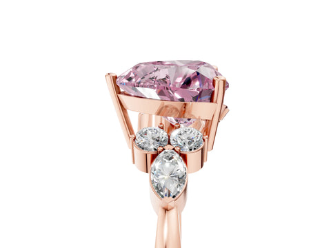 Rose gold Fancy Pink Heart Cut Brilliant Diamond Solitaire Ring with Pear Side Stones and Four-Prong Setting_8