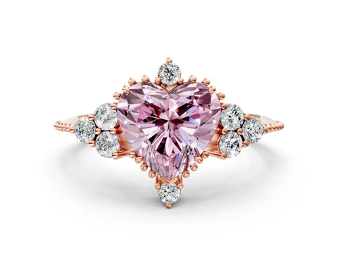Rose gold Fancy Pink Heart Cut Brilliant Diamond with Cluster Setting on a Beaded Band and Four-Prong Setting_12