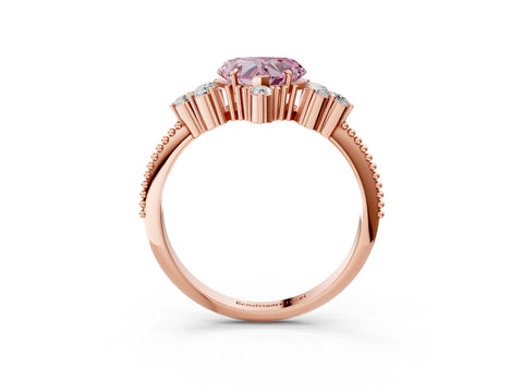 Rose gold Fancy Pink Heart Cut Brilliant Diamond with Cluster Setting on a Beaded Band and Four-Prong Setting_15