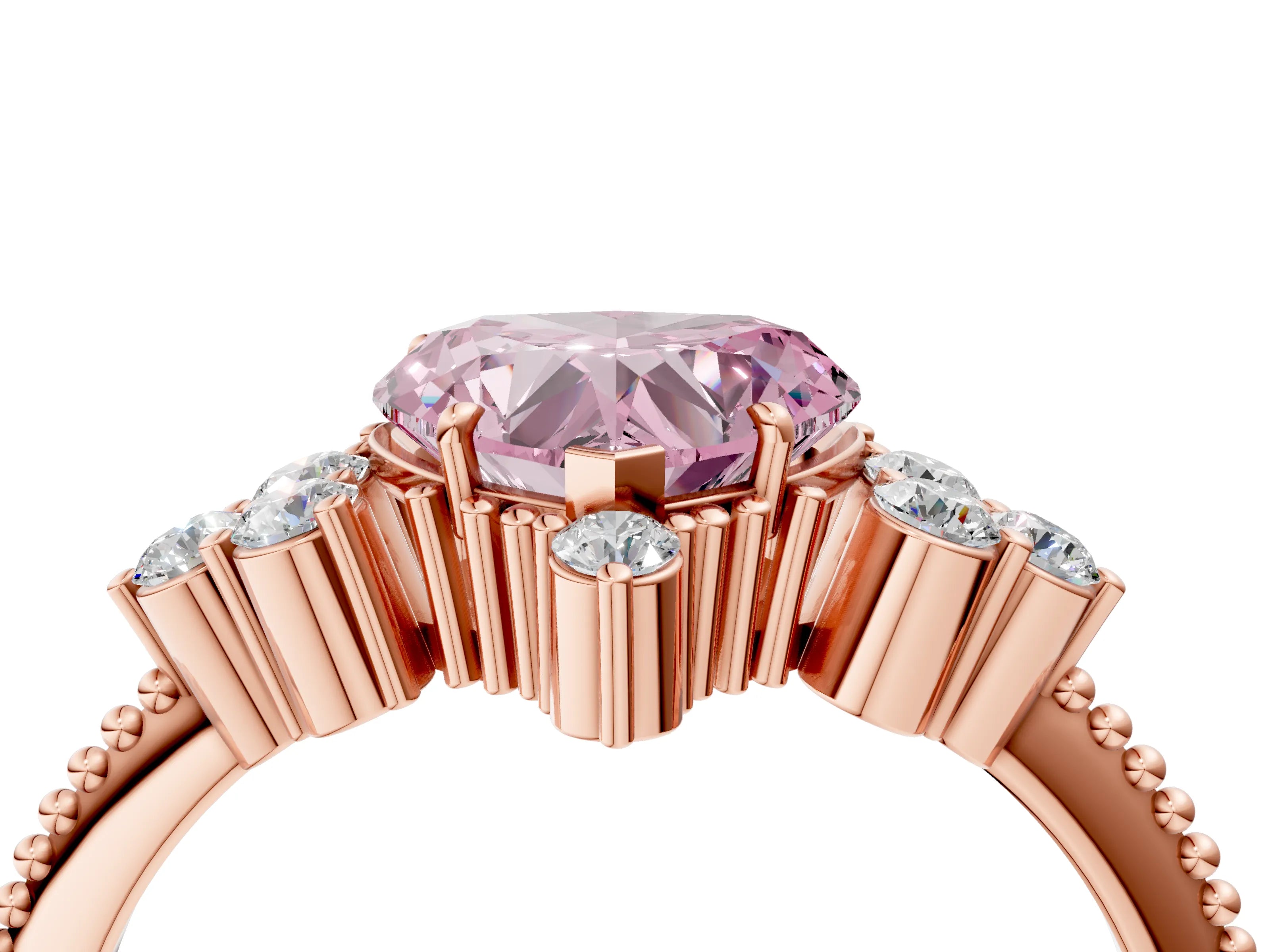Rose gold Fancy Pink Heart Cut Brilliant Diamond with Cluster Setting on a Beaded Band and Four-Prong Setting_4