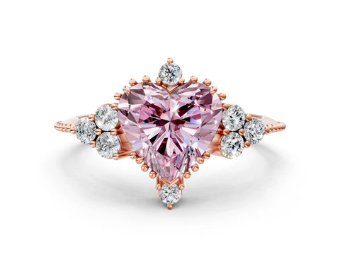 Rose gold Fancy Pink Heart Cut Brilliant Diamond with Cluster Setting on a Beaded Band and Four-Prong Setting