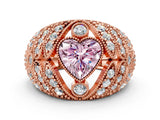 Rose gold Fancy Pink Heart Cut Brilliant Halo Pave Diamond Milgrain Ring