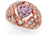 Rose gold Fancy Pink Heart Cut Brilliant Halo Pave Diamond Milgrain Ring_1