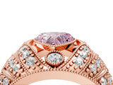 Rose gold Fancy Pink Heart Cut Brilliant Halo Pave Diamond Milgrain Ring_4